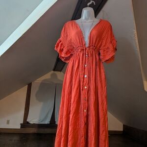 Elegant Orange Button-Down Maxi Dress